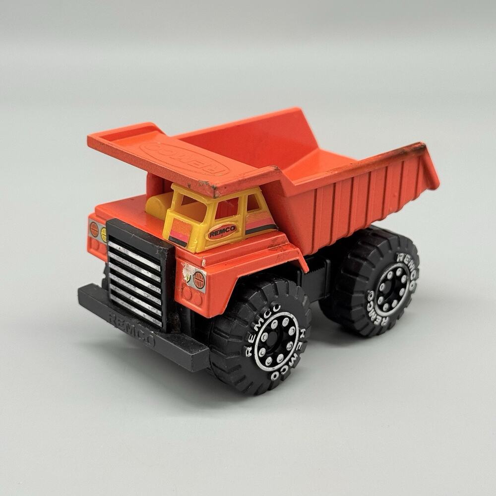Vintage 1987 Remco Classic Orange Dump Truck Chunky Plastic Diecast 4”